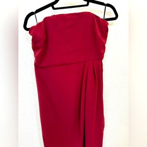 Aakaa Maroon Formal Midi Strapless Dress